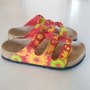 PAPILLIO'S BY BIRKENSTOCK WOMEN'S SIZE 240 /US 6 RED, GREEN, YELLOW FLORAL PRINT